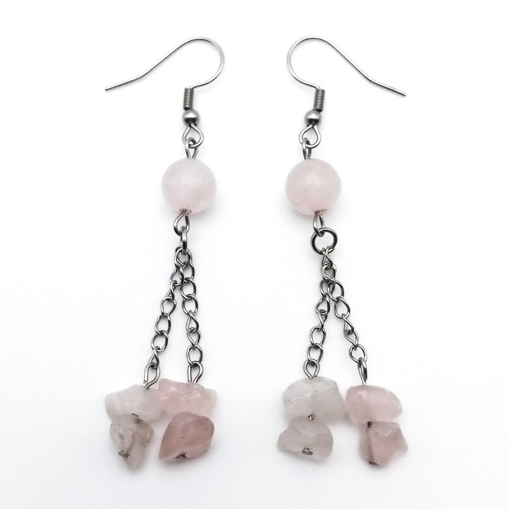 Rose Quartz Gemstone Chakra Healing Earrings Valentine's Day Handmade Jewelry - Picture 2 of 10
